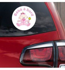 Sticker Bébé à bord fille hochet