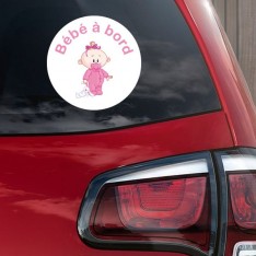 Sticker Bébé à bord fille peluche