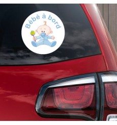 Sticker Bébé à bord garçon hochet