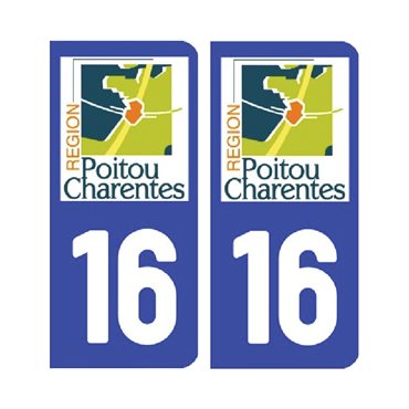 Sticker plaque Charente 16 - Pack de 2 - aquitaine-limousin-poitou-charentes & autocollant voiture - stickmycar.fr