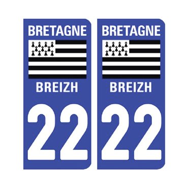Sticker plaque Côtes d'Armor 22 - Pack de 2 - bretagne & stickers auto - stickmycar.fr
