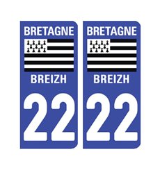 Sticker plaque Côtes d'Armor 22 - Pack de 2