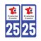Sticker plaque Doubs 25 - Pack de 2 - bourgogne-franche-comté & autocollant voiture - stickmycar.fr