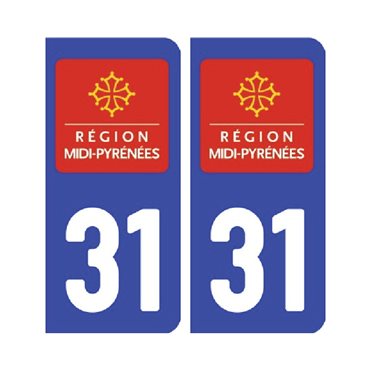 Sticker plaque Haute-Garonne 31 - Pack de 2 - languedoc-roussillon-midi-pyrénées & autocollant voiture - stickmycar.fr