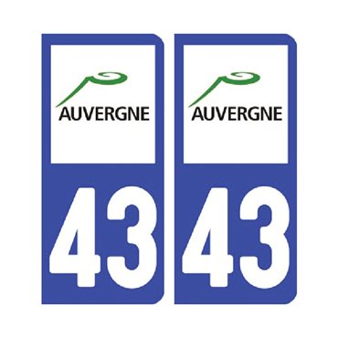 Sticker plaque Haute-Loire 43 - Pack de 2 - auvergne-rhône-alpes & autocollant voiture - stickmycar.fr