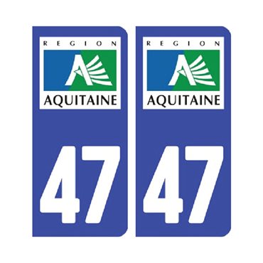 Sticker plaque Lot-et-Garonne 47 - Pack de 2 - aquitaine-limousin-poitou-charentes & autocollant voiture - stickmycar.fr