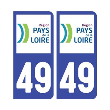 Sticker plaque Maine-et-Loire 49 - Pack de 2 - pays de la loire & autocollant voiture - stickmycar.fr