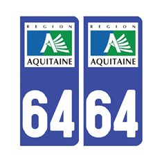 Sticker plaque Pyrénées-Atlantiques 64 - Pack de 2