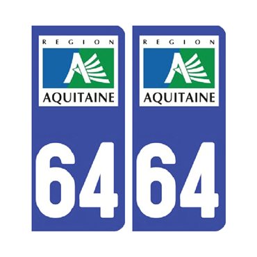 Sticker plaque Pyrénées-Atlantiques 64 - Pack de 2 - aquitaine-limousin-poitou-charentes & stickers auto - stickmycar.fr