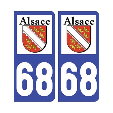 Sticker plaque Haut-Rhin 68 - Pack de 2 - alsace-champagne-ardenne-lorraine & stickers auto - stickmycar.fr