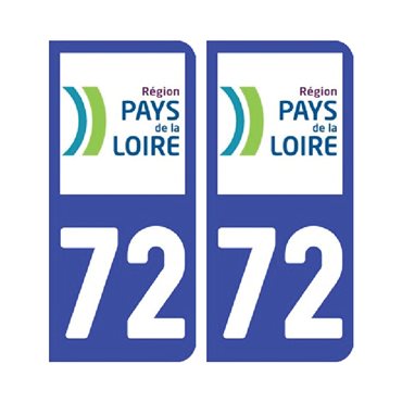 Sticker plaque Sarthe 72 - Pack de 2 - pays de la loire & stickers auto - stickmycar.fr