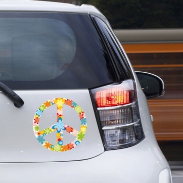 Sticker Peace and love fleurs blanc  - stickers peace and love & autocollant voiture - stickmycar.fr