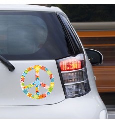 Sticker Peace and love fleurs blanc 