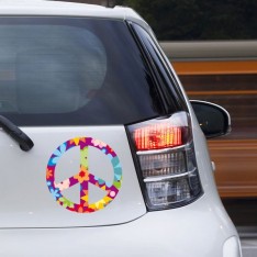 Sticker Peace and love fleurs violet