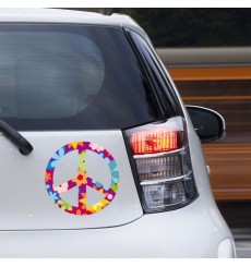 Sticker Peace and love fleurs violet