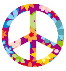 Sticker Peace and love fleurs violet