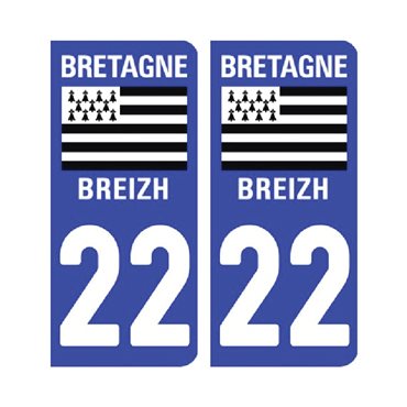 Sticker plaque Côtes d'Armor 22 - Pack de 2 - bretagne & stickers auto - stickmycar.fr