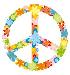 Sticker Peace and love fleurs blanc 